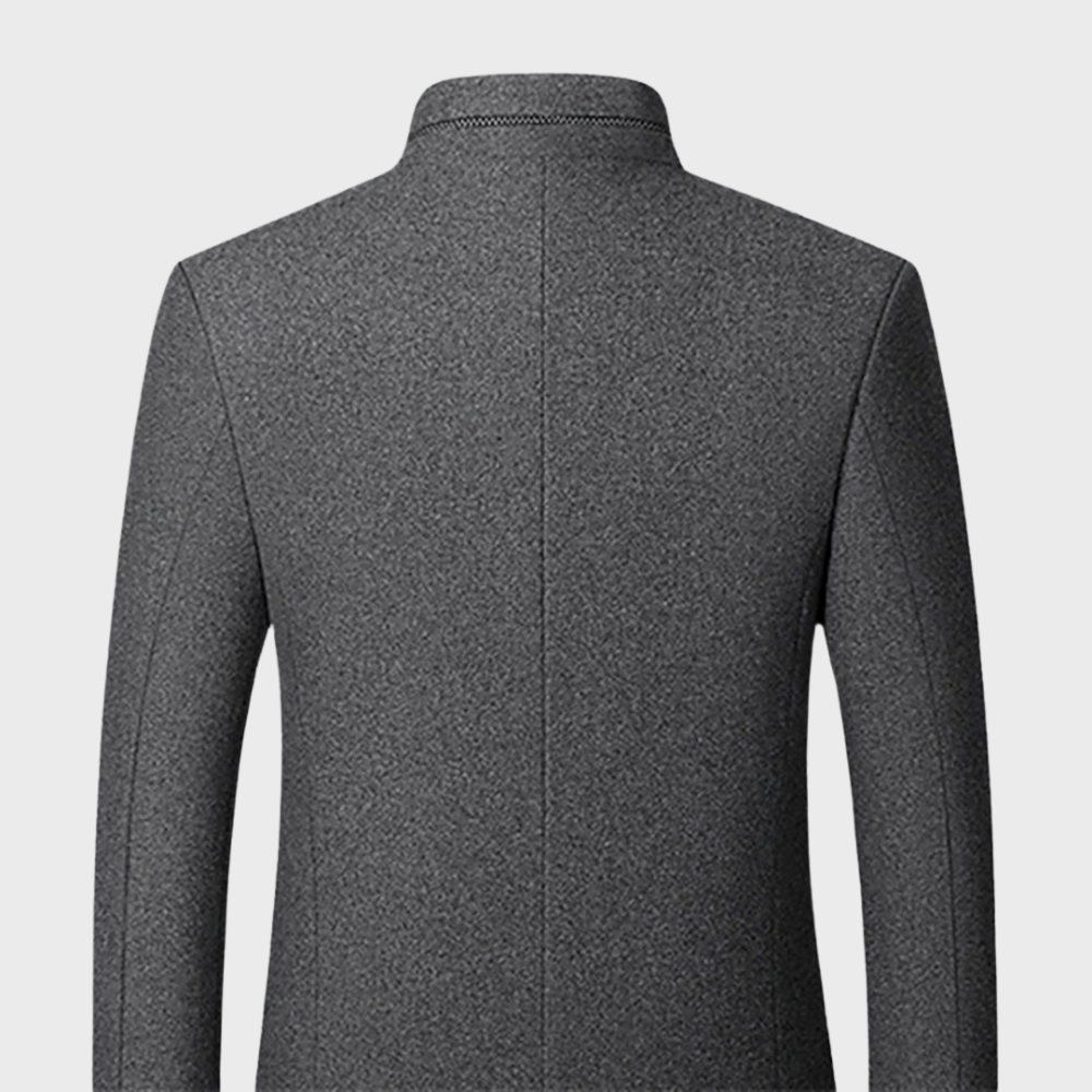 Sleek men's formal jacket. Stand collar business coat, designed for modern professional men.