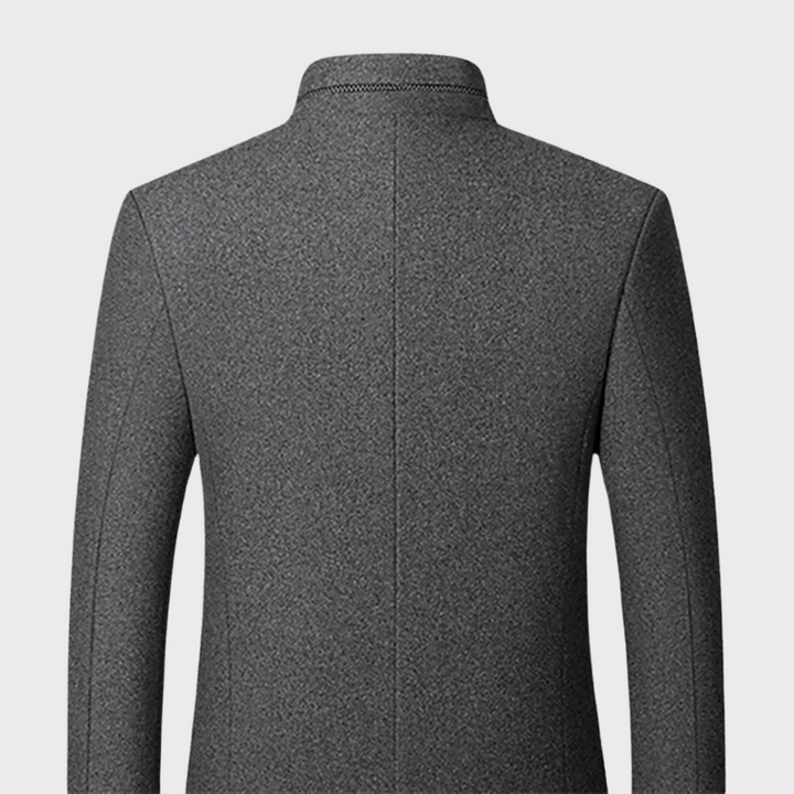 Sleek men's formal jacket. Stand collar business coat, designed for modern professional men.