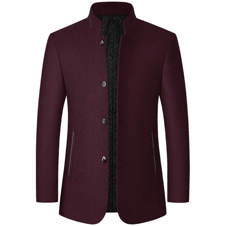 Stylish men's formal jacket. Tailored business coat with a smart stand collar design, perfect for work.