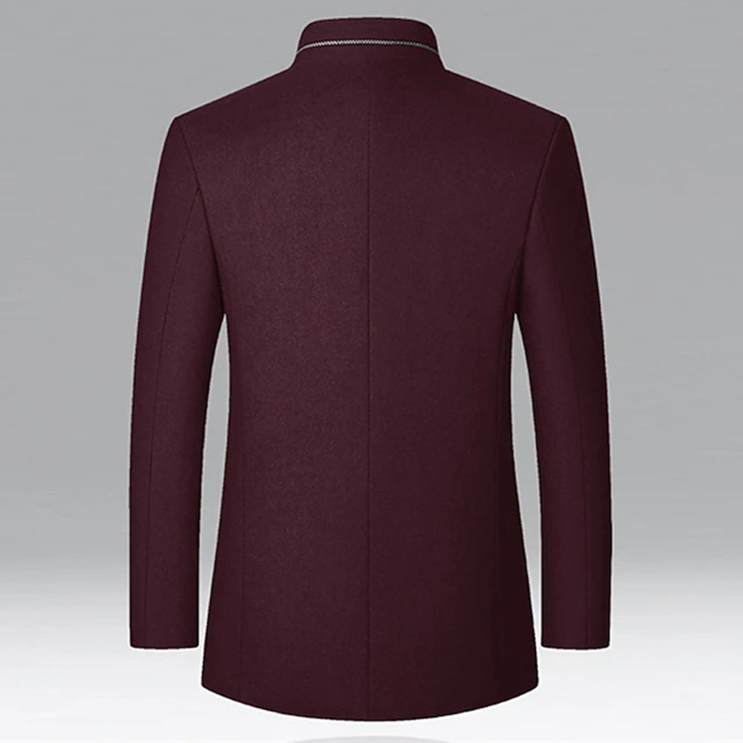 Elegant men's smart casual trench coat. Versatile stand collar outerwear for a professional look.