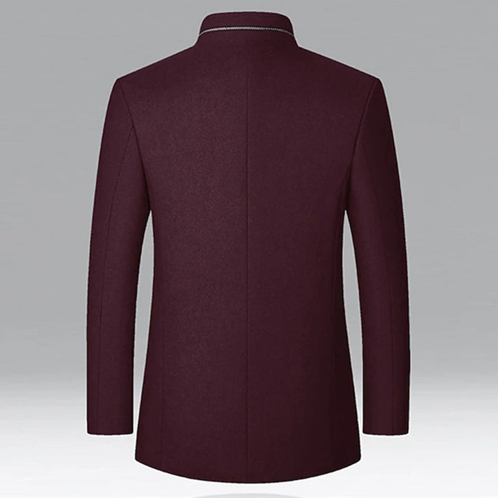 Elegant men's smart casual trench coat. Versatile stand collar outerwear for a professional look.