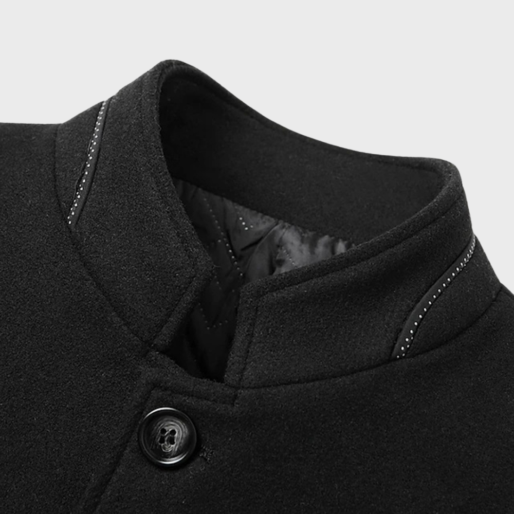 Professional men's stand collar outerwear. Smart trench coat, perfect for business or casual settings.