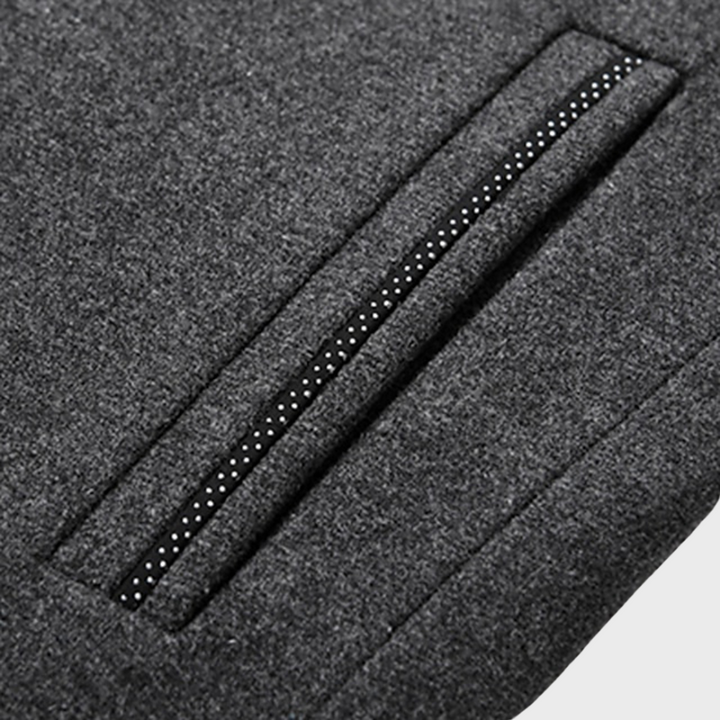 High-quality men's tailored trench coat. Business-ready stand collar jacket for formal wear.