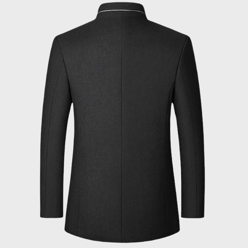 Fashionable men's stand collar coat. Smart casual outerwear, ideal for a refined business style.