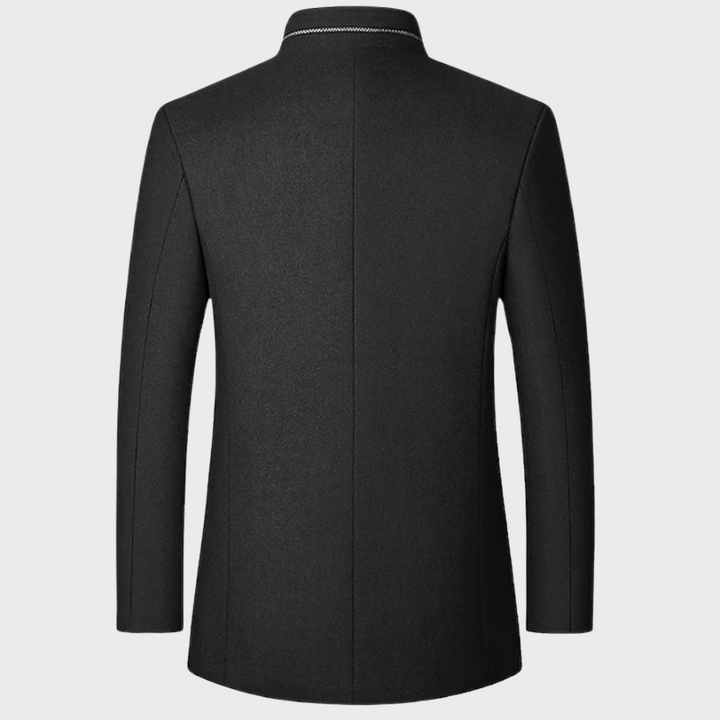 Fashionable men's stand collar coat. Smart casual outerwear, ideal for a refined business style.
