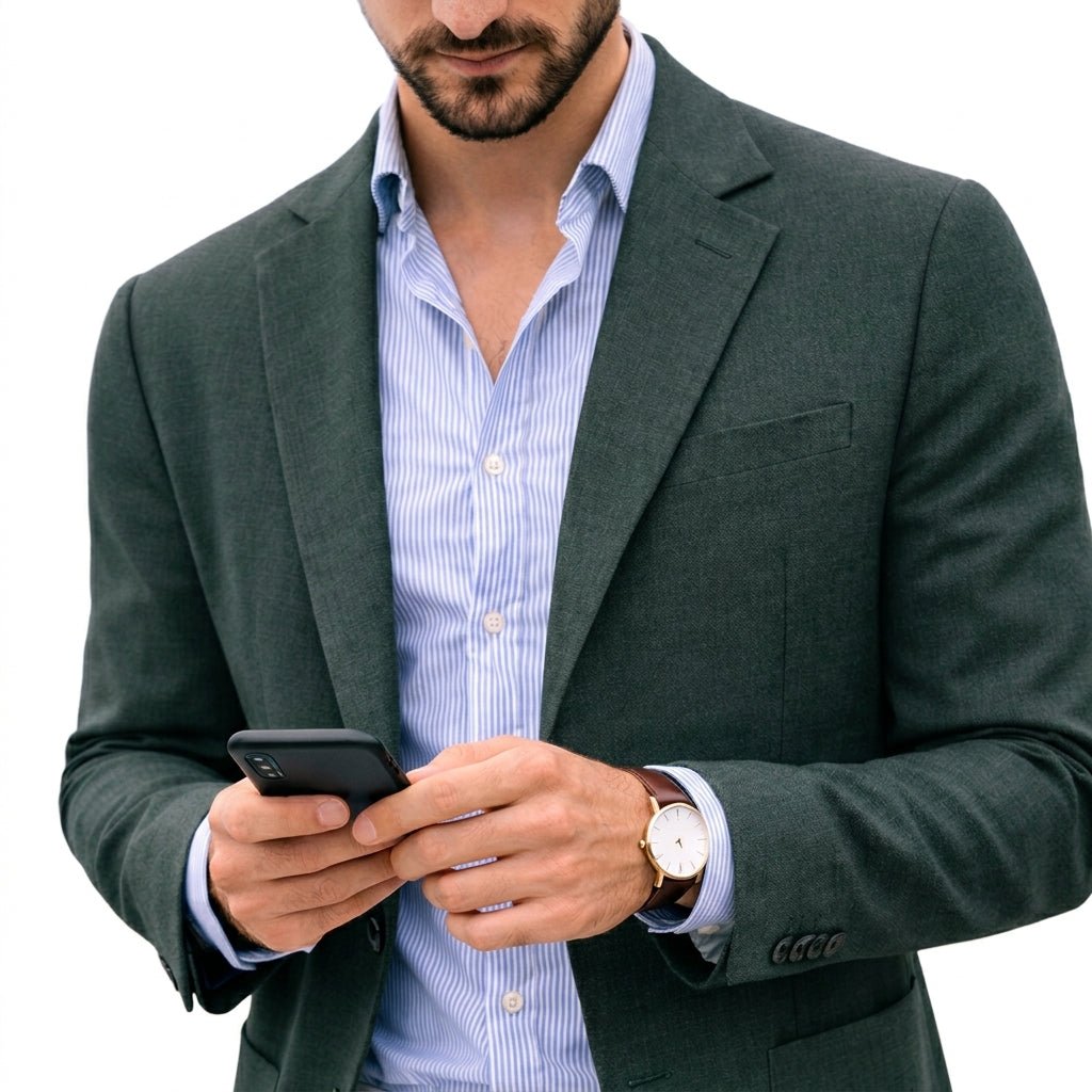 Men's smart casual blazer paired with trousers, a versatile tailored suit jacket for modern menswear.