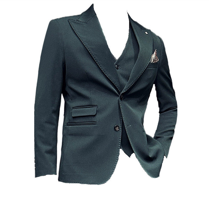 Modern men's slim fit suit, a sophisticated three-piece for special events, business meetings & parties.
