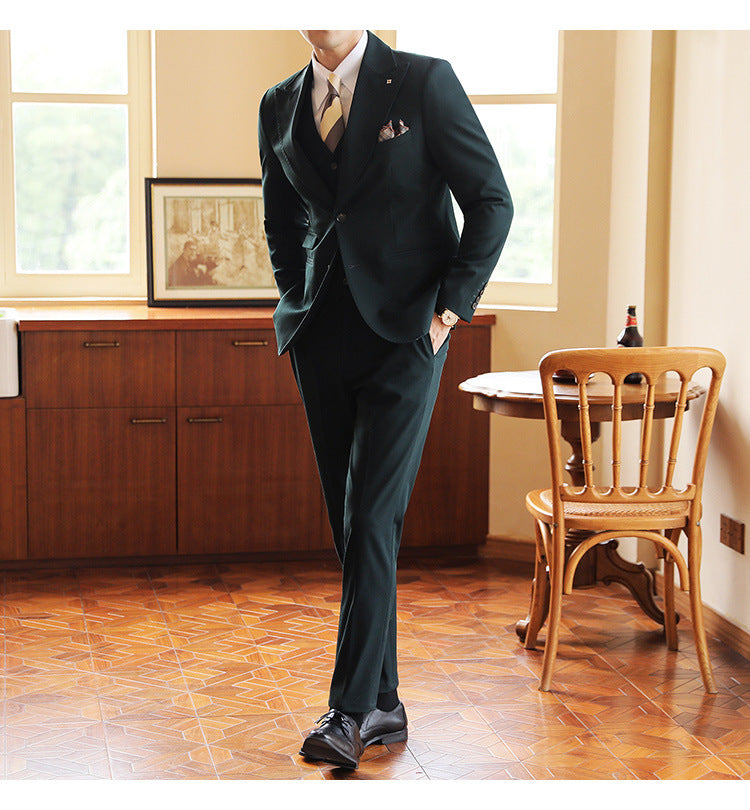 Premium men's fashion three-piece suit, offering elegant formal wear for business, weddings & events.