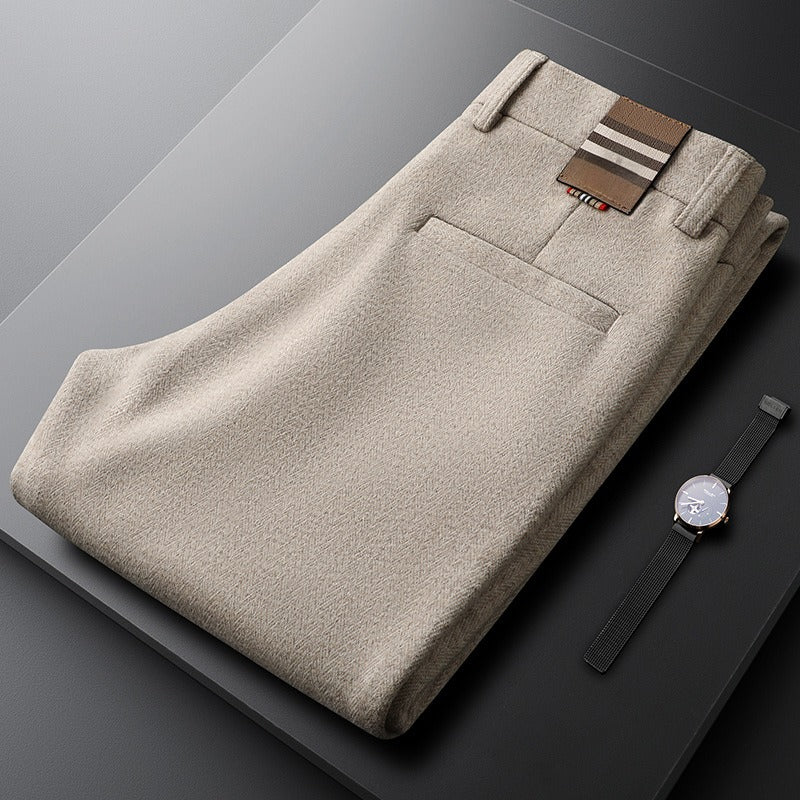 Classic men's elegant tailored trousers, versatile for formal business events or smart casual comfort.