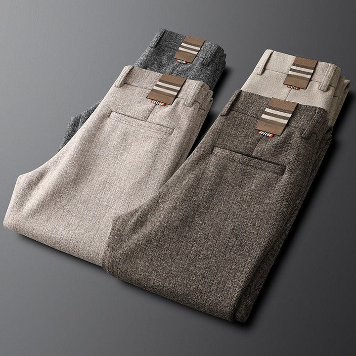 Polished men's tailored comfort trousers, essential for smart business & smart casual professional style.