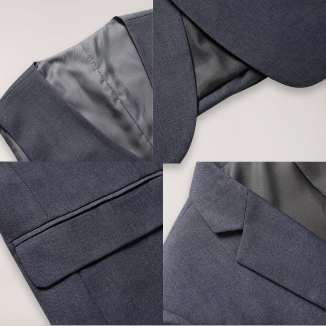 Designer men's formal wear: a beautifully tailored two-piece suit, blazer and trousers, for any grand occasion.