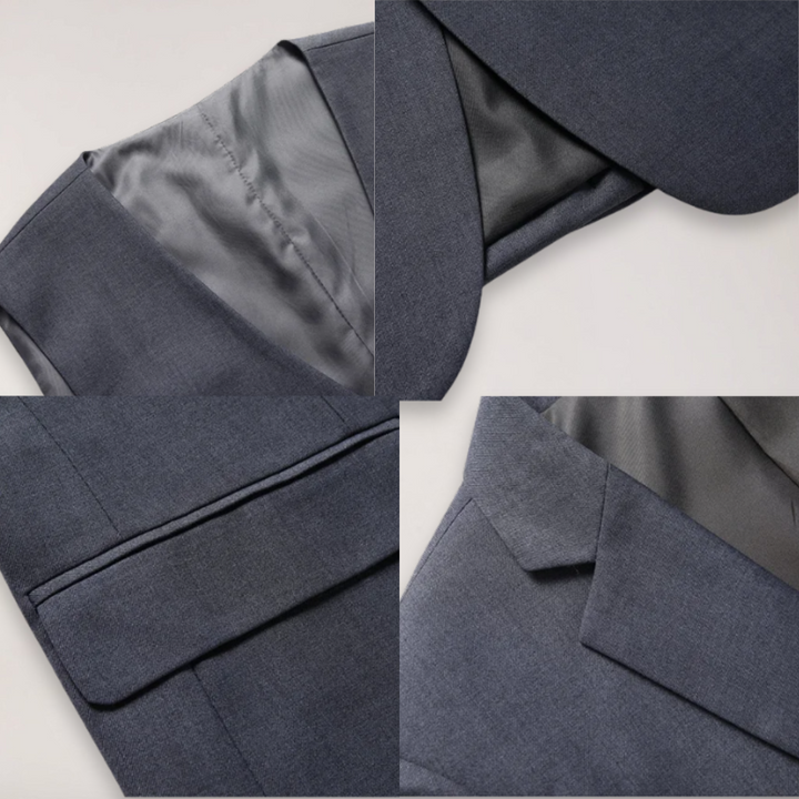 Designer men's formal wear: a beautifully tailored two-piece suit, blazer and trousers, for any grand occasion.