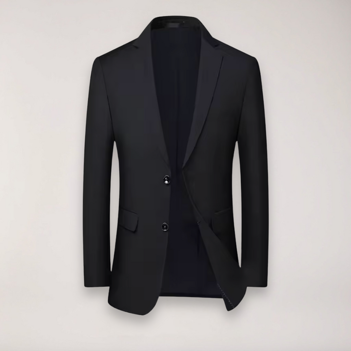 Premium men's business attire: a tailored two-piece suit including a fitted blazer and dress trousers.