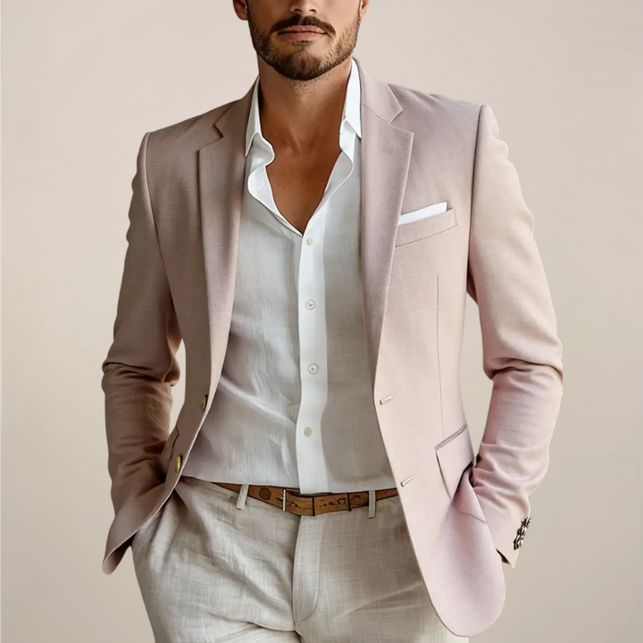 Men's tailored fit two-piece suit, an elegant choice for formal events, parties, and sophisticated spring fashion.
