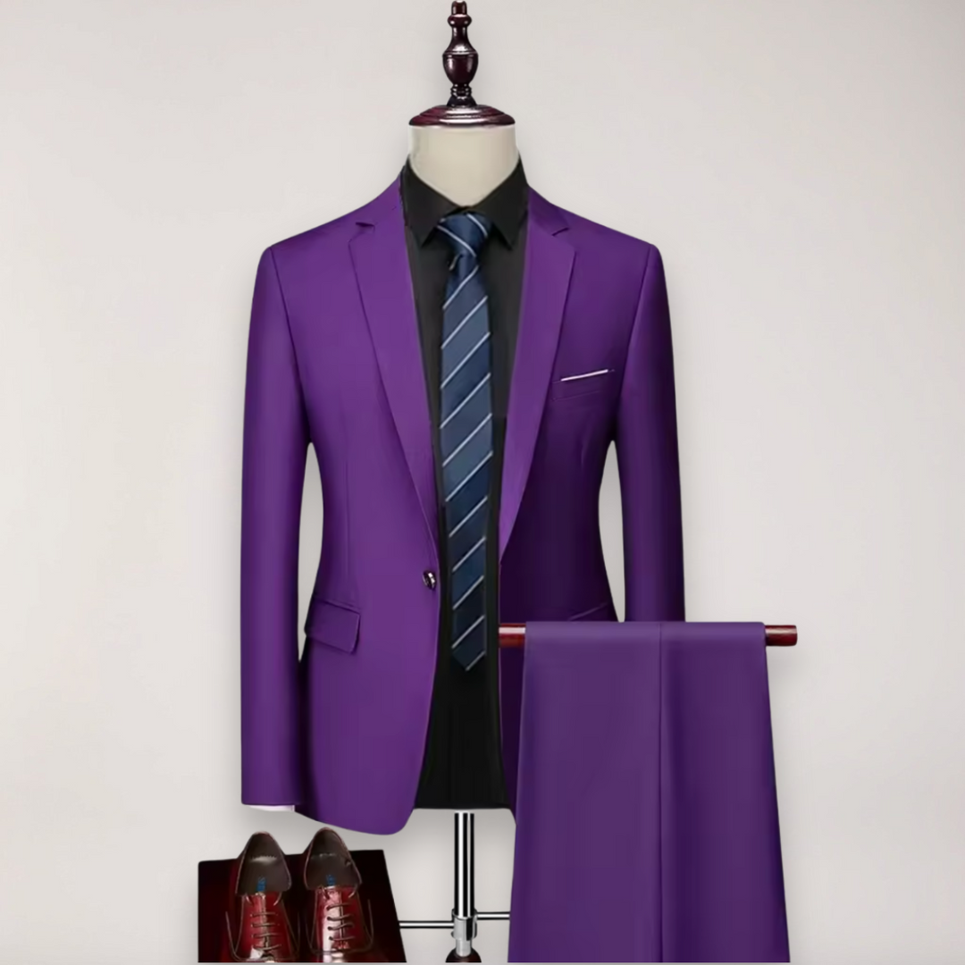 Men's tailored two-piece suit set for business, formal events & weddings. Includes blazer & dress pants.