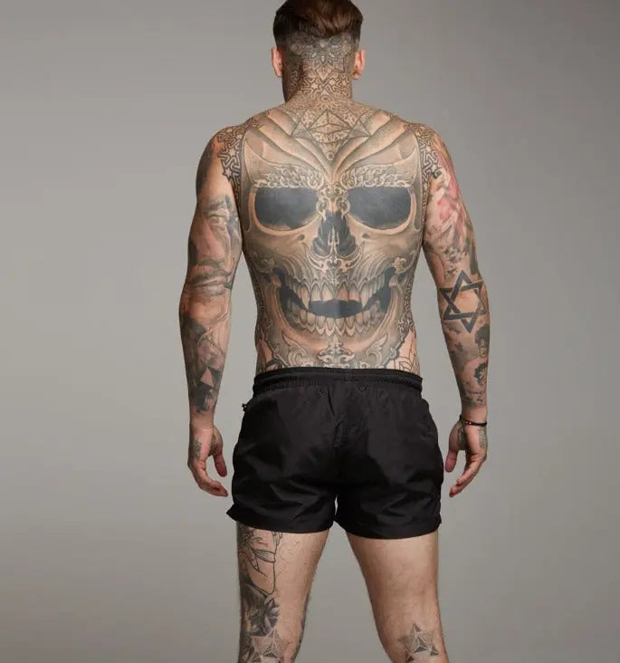 Stylish men's tan-through swim shorts in tan, perfect for sunbathing, resort wear & quick-dry summer beachwear.