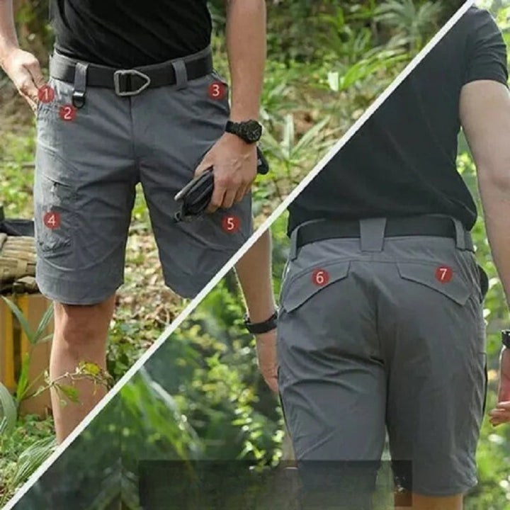 Multi-purpose Taro men's cargo shorts, ideal for hiking, outdoor, and casual use, with 7 pockets and a free belt.