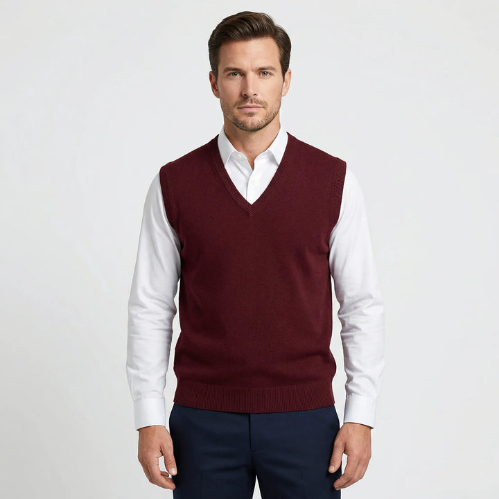 Stylish men's V-neck vest, Teo model. Versatile sleeveless top for modern casual & semi-formal looks.