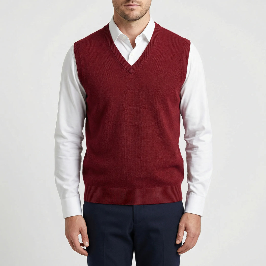 Smart casual men's Teo V-neck vest. A stylish sleeveless top for versatile semi-formal and casual wear.