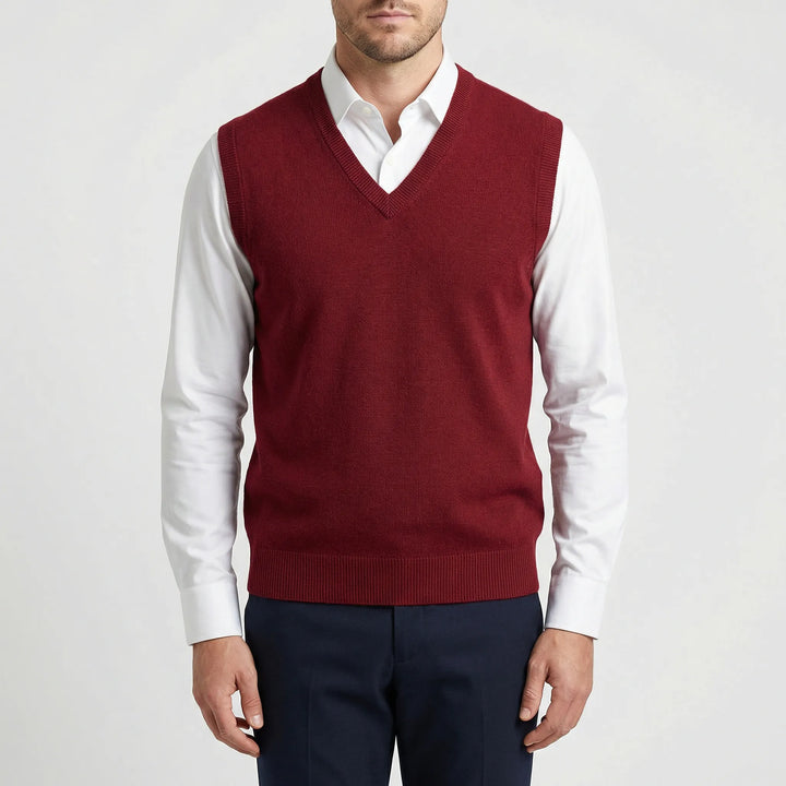Smart casual men's Teo V-neck vest. A stylish sleeveless top for versatile semi-formal and casual wear.