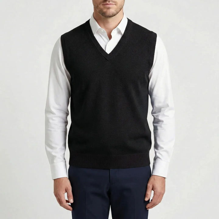 Men's Teo sleeveless V-neck vest. Essential menswear top for casual, semi-formal, & versatile layering.