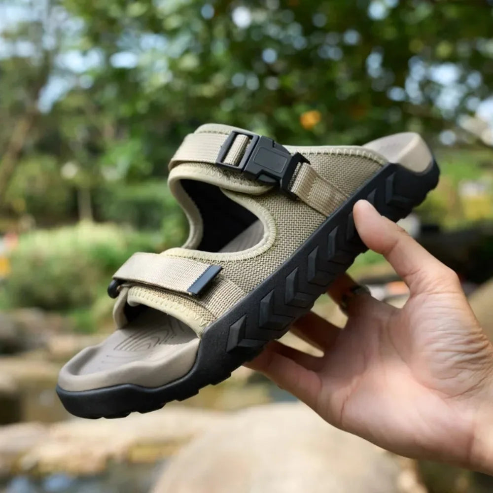 Black Men's TerraGlide adventure sandals, rugged outdoor footwear with superior grip & adjustable fit.