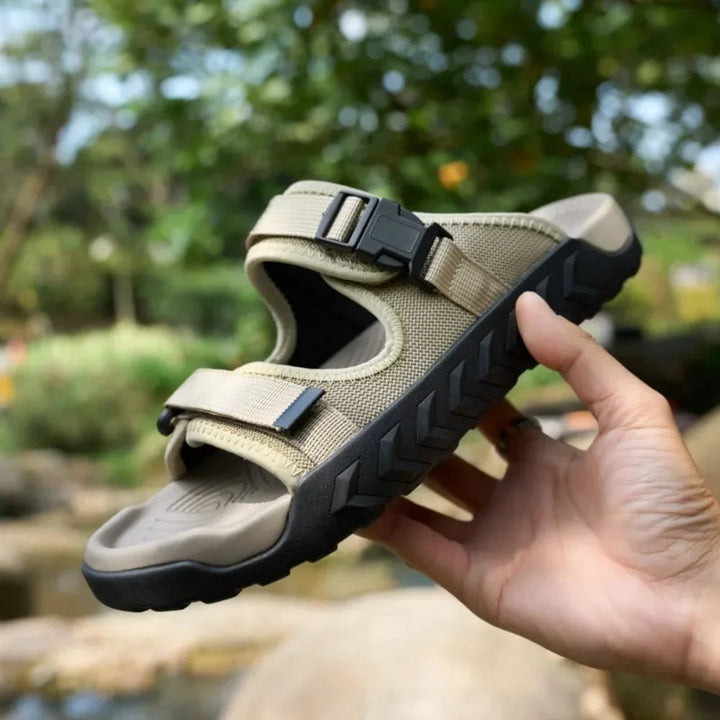 Black Men's TerraGlide adventure sandals, rugged outdoor footwear with superior grip & adjustable fit.