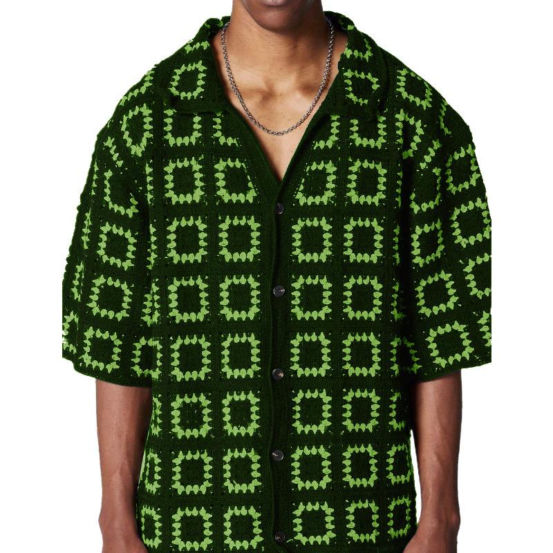 Lightweight men's short-sleeve textured knit shirt, ideal for summer & spring casual wear.