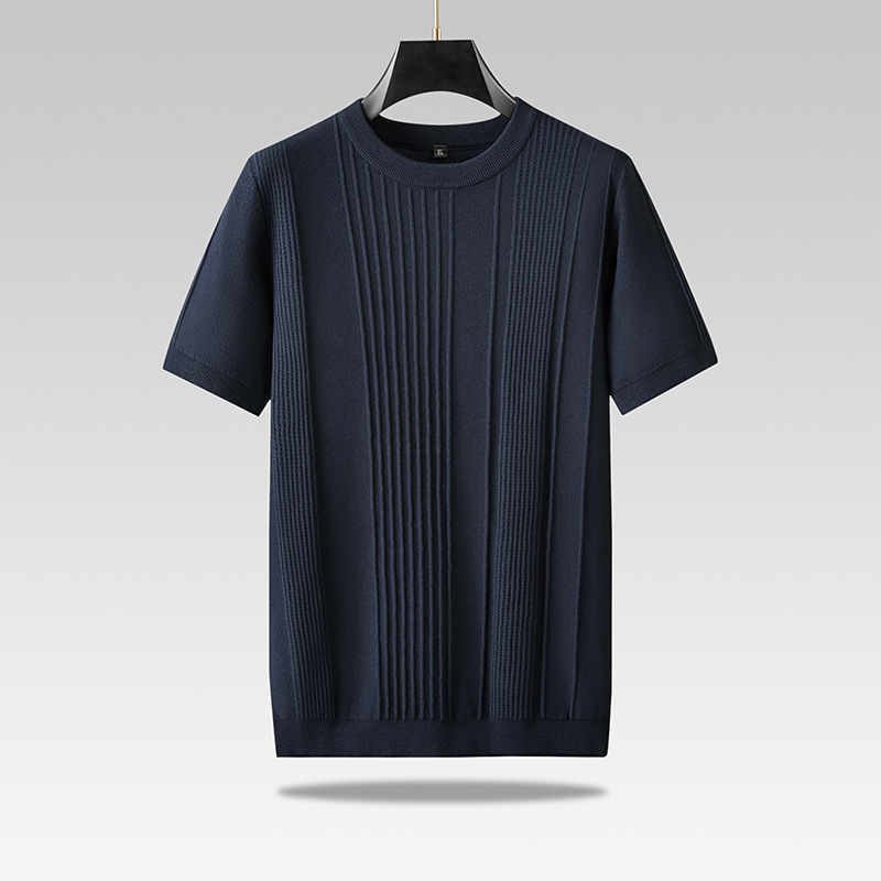 Men's comfortable textured knit tee in soft viscose blend. Lightweight crew neck shirt for casual style.