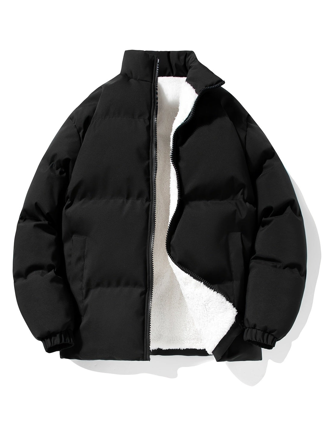 Insulated men's quilted winter coat, designed for extreme cold weather and comfort.