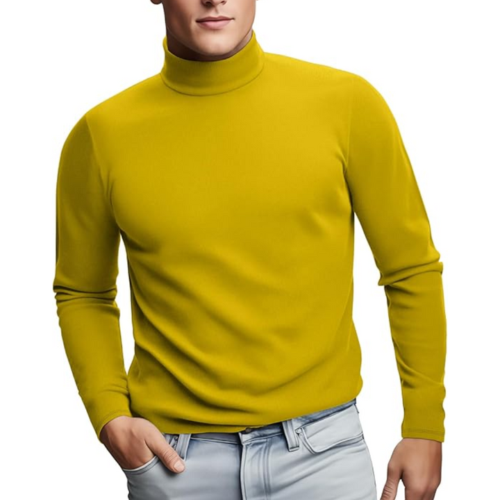 Men's thermal roll neck baselayer in soft black fabric, long sleeve for winter warmth
