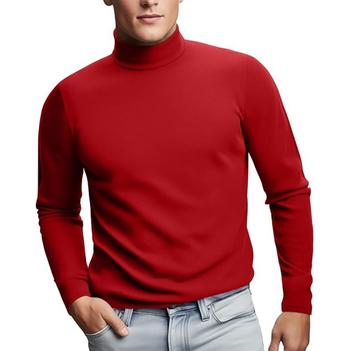 Detail of the comfortable roll neck on the Lucas men's thermal baselayer