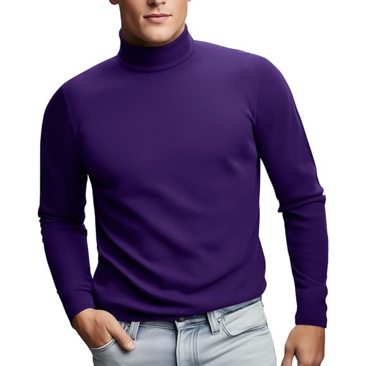 Black thermal roll neck baselayer for men, shown on a plain background, winter fashion