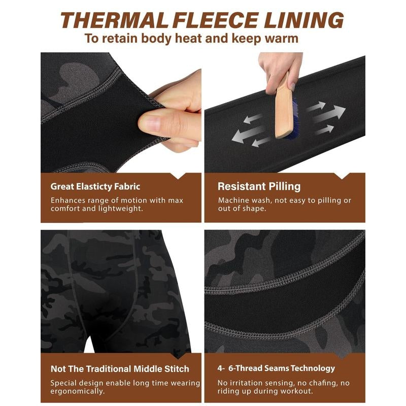 Soft fleece-lined men's thermal long johns set, ideal as a warm winter base layer for extreme cold weather activities.