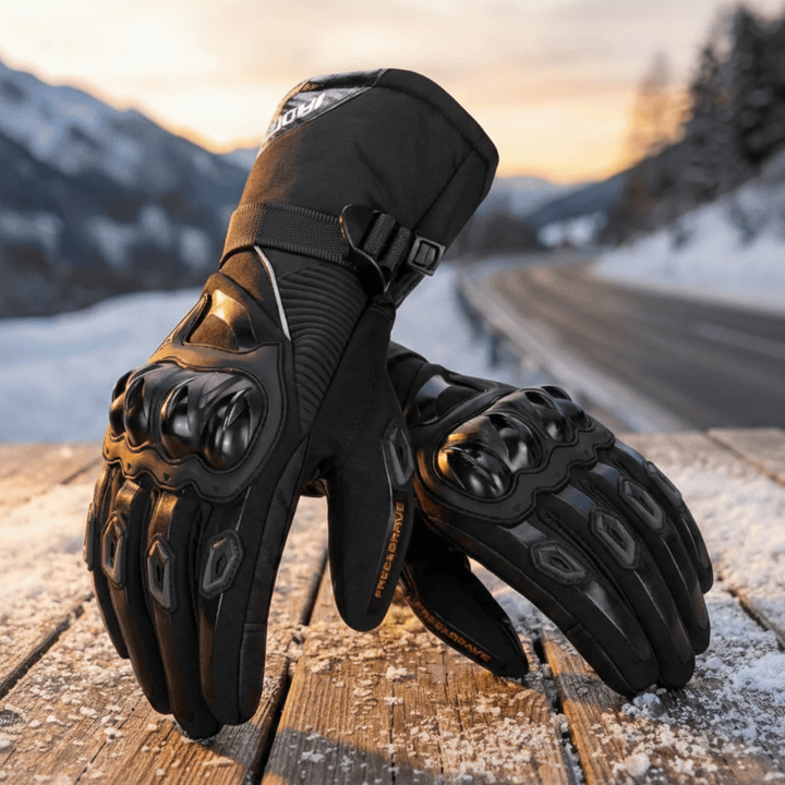 Men's THERMOGRIP waterproof winter motorcycle gloves with carbon fiber protection for cold weather riding.