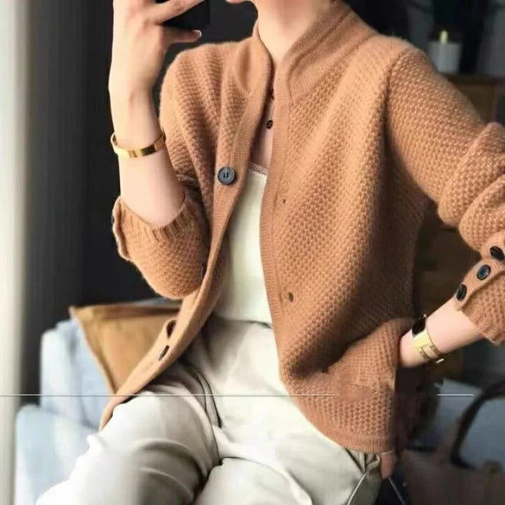 Comfortable men's thick wool sweater jacket. Warm, cozy, and stylish casual wear for cold winter weather.