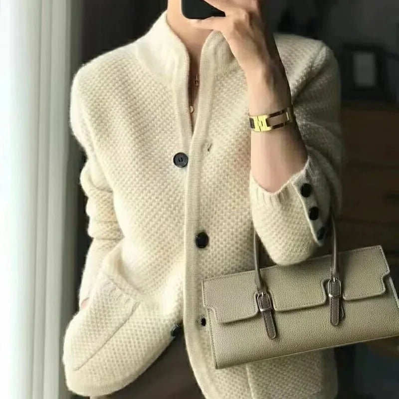 Stylish men's winter wool sweater jacket, thick and warm. Ideal for casual or formal layered cold weather outfits.