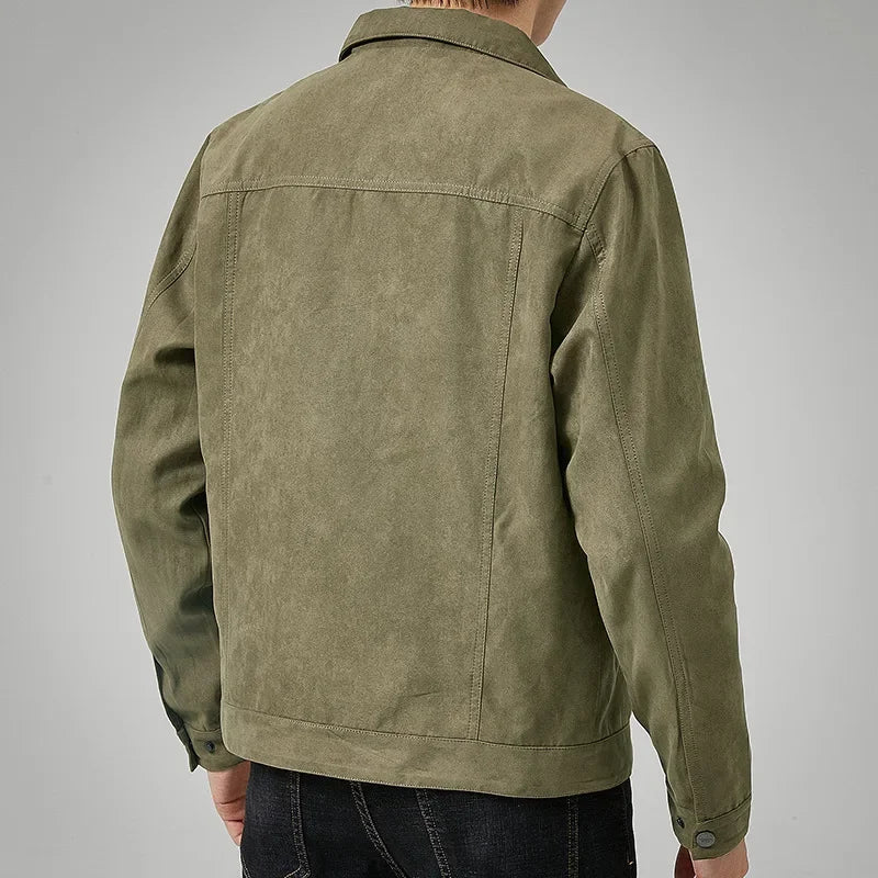 Versatile men's button-front jacket, a timeless choice for casual spring & fall outerwear.