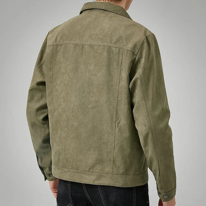 Versatile men's button-front jacket, a timeless choice for casual spring & fall outerwear.