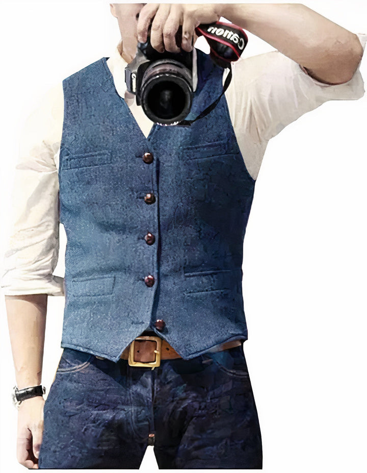 Stylish men's tailored suit vest, a formal button-front layering piece for classic menswear. All-season.