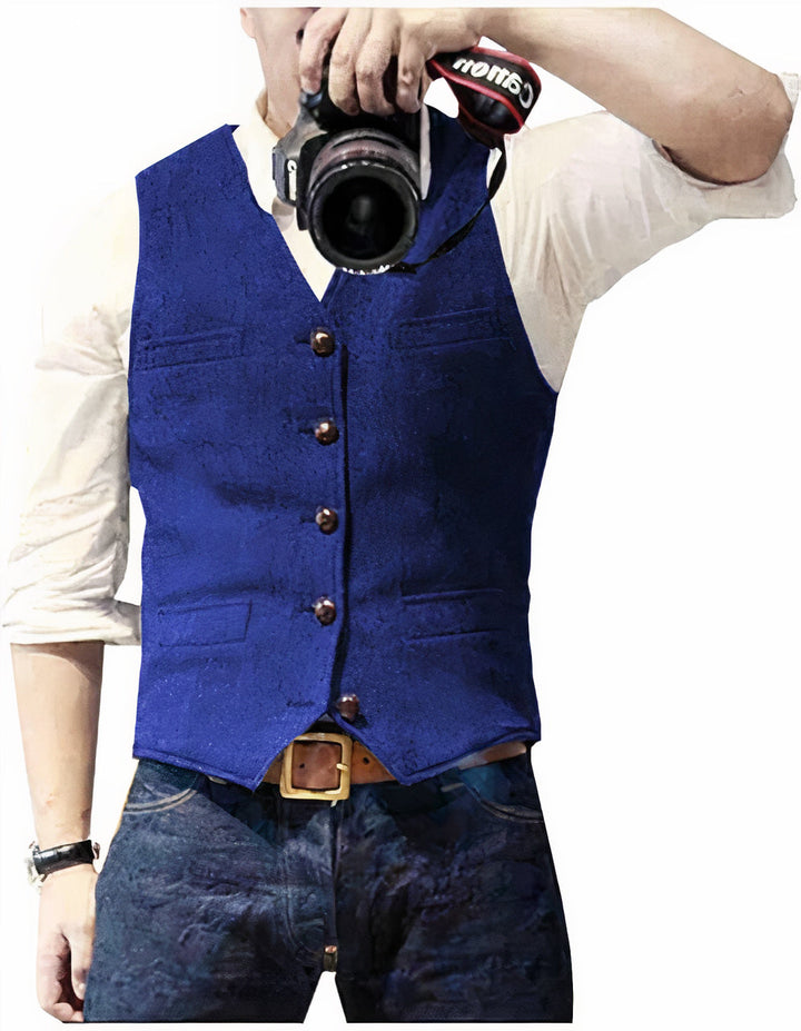 Refined men's tailored vest, a versatile all-season wardrobe staple for stylish men's fashion.