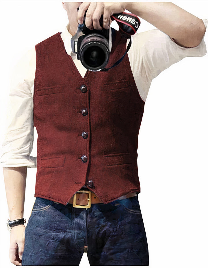 Men's elegant button-front vest, a tailored layering piece that adds classic style to any outfit.