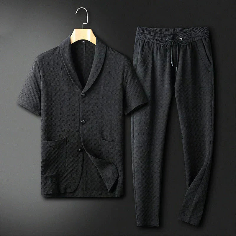 Men's Timothy business casual summer set, light blue two-piece loungewear for breathable comfort