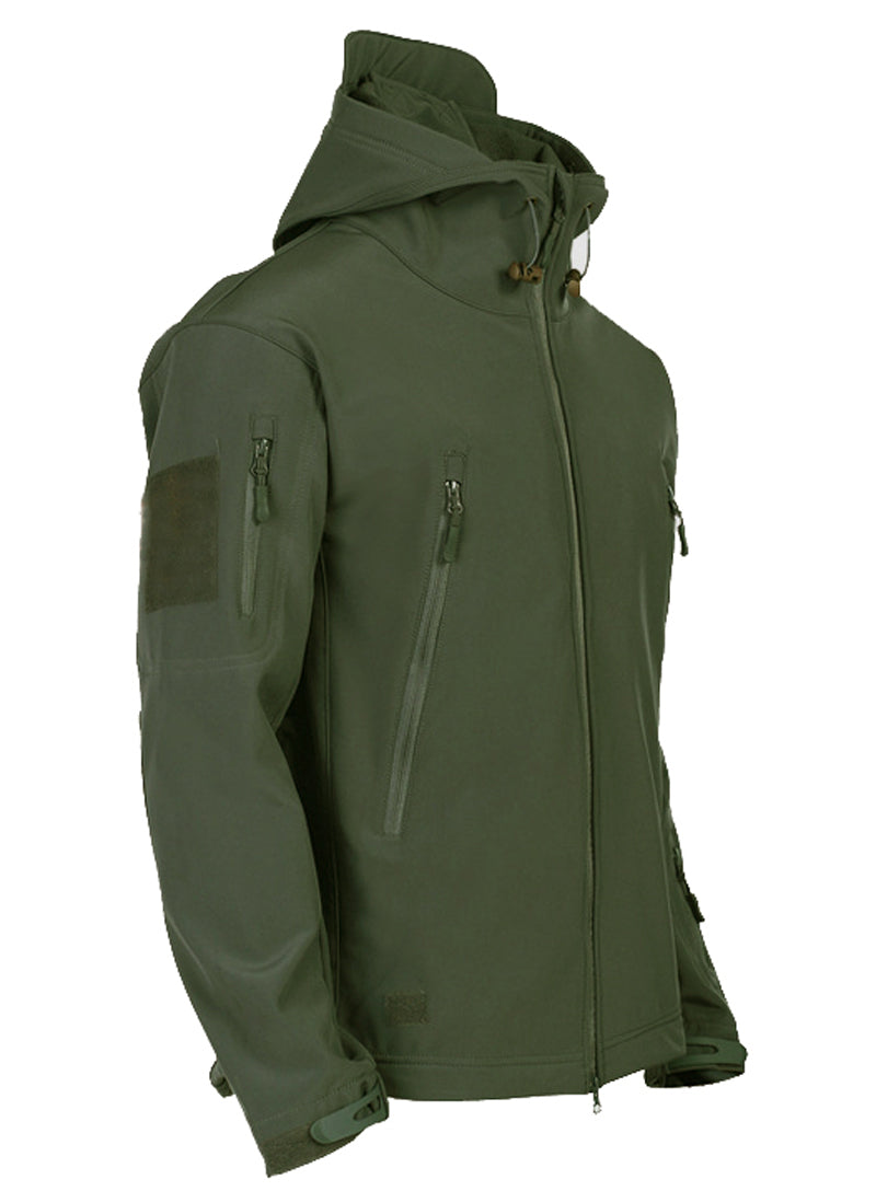 Warm men's Titan softshell jacket with hoodie, weatherproof protection for outdoor activities.