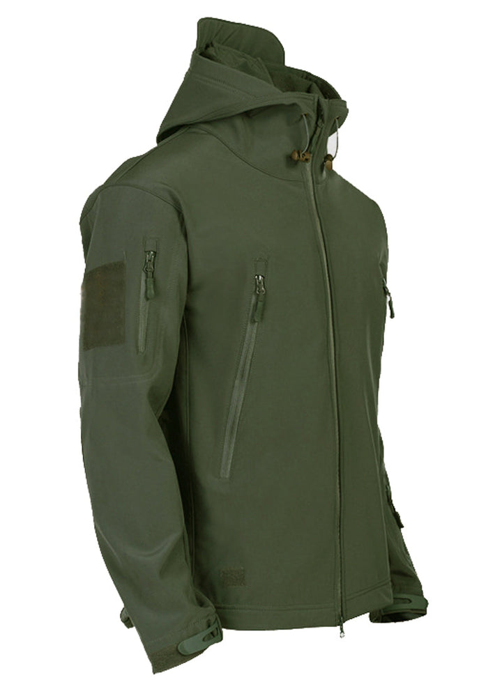 Warm men's Titan softshell jacket with hoodie, weatherproof protection for outdoor activities.