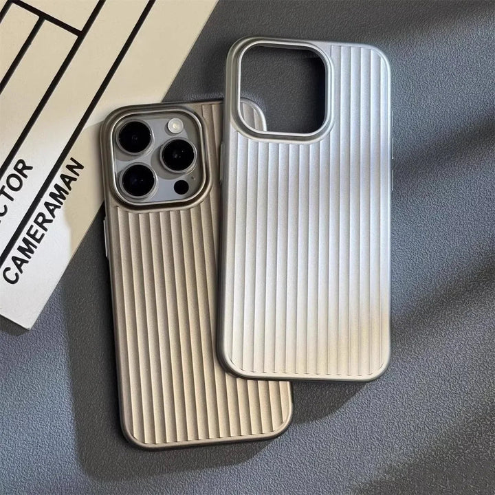 Slim men's titanium iPhone case with ultimate drop protection, dustproof, and wireless charging compatibility.
