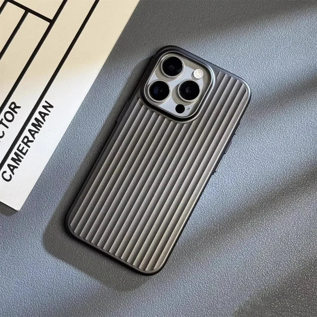 Advanced men's titanium iPhone case with ultimate drop protection. Rugged, shockproof, supports wireless charging.