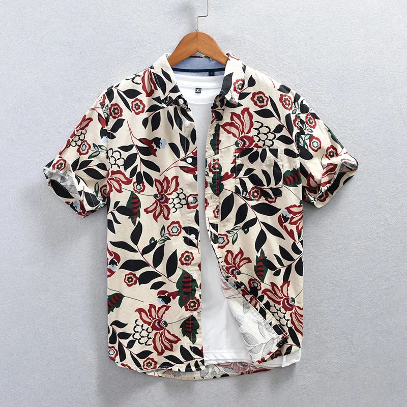 Comfortable men's short sleeve floral shirt. Perfect for casual wear, summer outings & stylish resort fashion.
