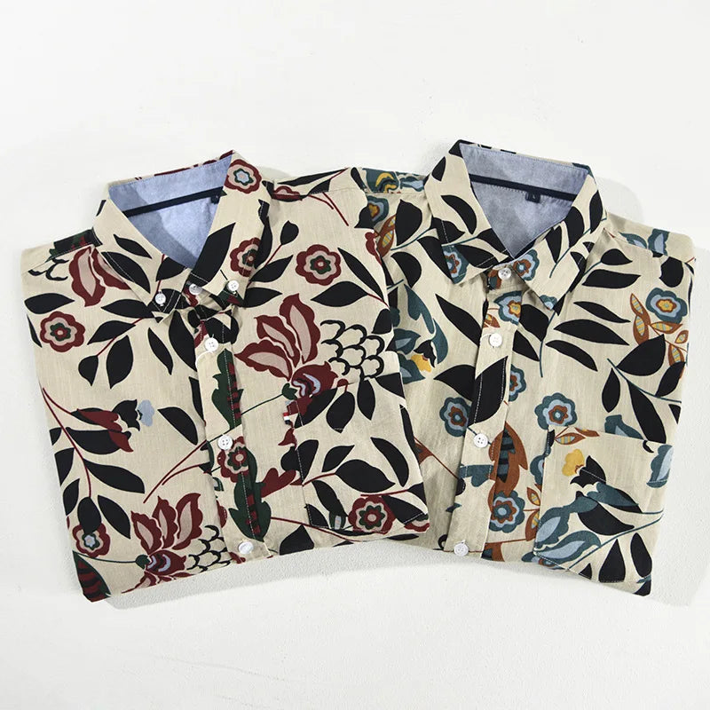 Men's elegant Tokyo Nightfall floral short sleeve shirt. Comfortable printed button-up for casual & resort wear.