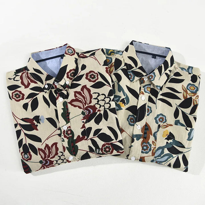Men's elegant Tokyo Nightfall floral short sleeve shirt. Comfortable printed button-up for casual & resort wear.
